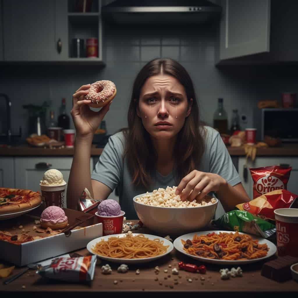 mulher em crise deAnsiedade e Compulsão Alimentar: Por Que o Estresse Leva Você a Comer
